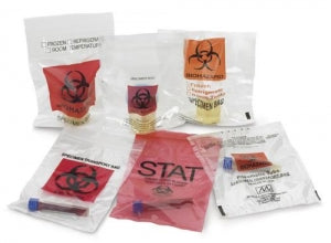 STAT Transport Bag with Biohazard Symbol, 6" x 9", Red/ Black, 100/bx, 10 bx/cs
