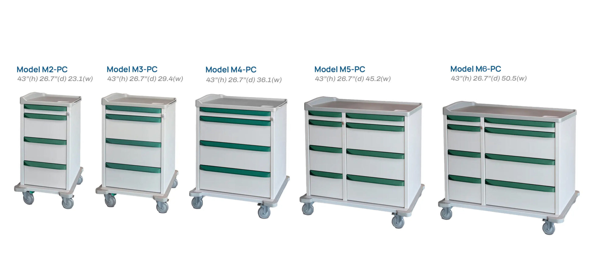 M-Series Punch Card Medication Cart, 3-Wide, Core Locking System (2 Keys), Drawer Configuration (3-Wide, Teal, (1) 3/75" Top Drawer, (3) 10" Card Drawers w/ Row Dividers & Sub Dividers), Pullout Shelf, Waste Container w/ Lid, Narcotic Lock Box (DROP SHIP ONLY)