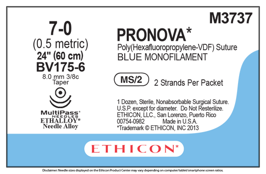 Suture, Taper Point, Size 7-0, 2-24", Blue Monofilament, Needle BV175-6 BV175-6, 3/8 Circle, 1 dz/bx (Continental US Only)