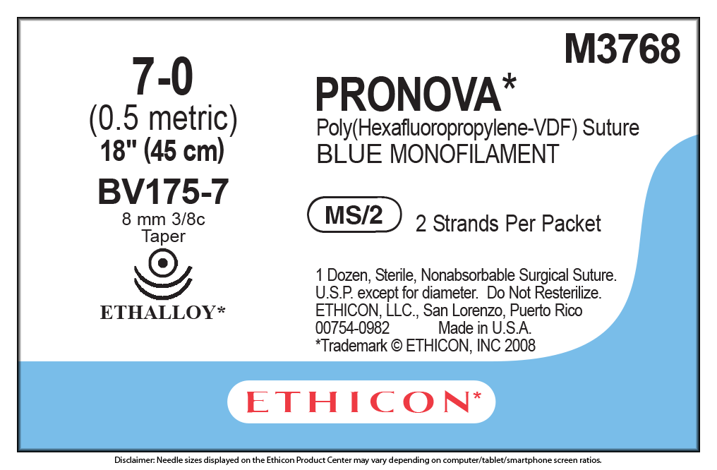 Suture, Taper Point, Size 7-0, 2-18", Blue Monofilament, Needle BV175-7 BV175-7, 3/8 Circle, 1 dz/bx (Continental US Only)