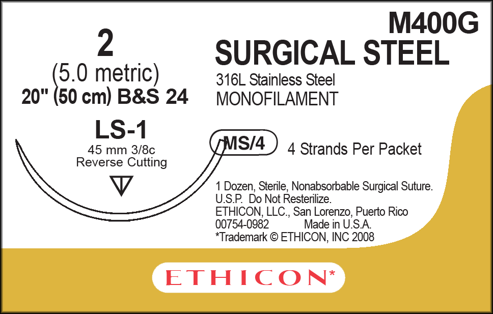 Suture, Reverse Cutting, Size 2, 4-20", Monofilament B&S24, Needle LS-1, 3/8 Circle, 1 dz/bx (Continental US Only)