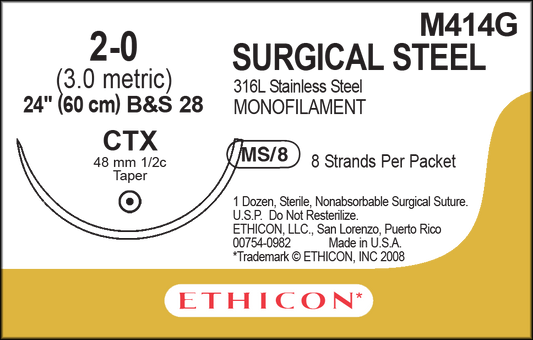 Suture, Taper Point, Size 2-0, 8-24", Monofilament B&S28, Needle CTX, _ Circle, 1 dz/bx (Continental US Only)