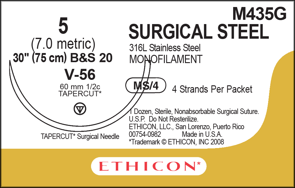 Suture, Tapercut, Size 5, 4-30", Monofilament B&S20, Needle V-56, _ Circle, 1 dz/bx (Continental US Only)