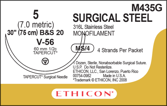 Suture, Tapercut, Size 5, 4-30", Monofilament B&S20, Needle V-56, _ Circle, 1 dz/bx (Continental US Only)