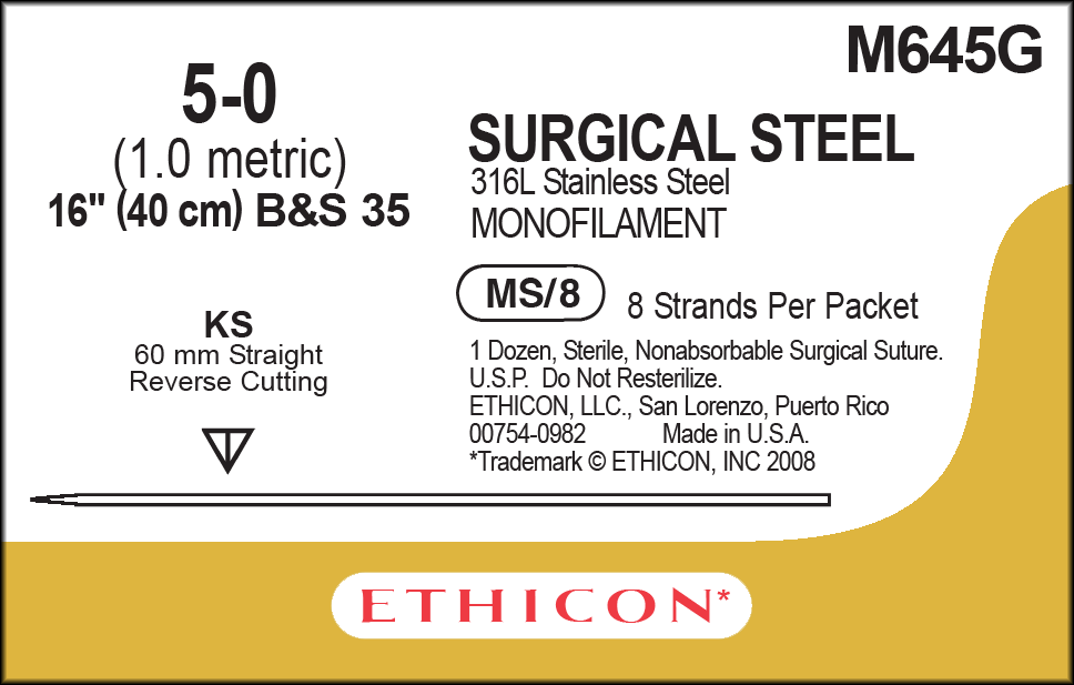 Suture, Straight Cutting, Size 5-0, 8-16", Monofilament B&S35, Needle KS, Straight, 1 dz/bx (Continental US Only)