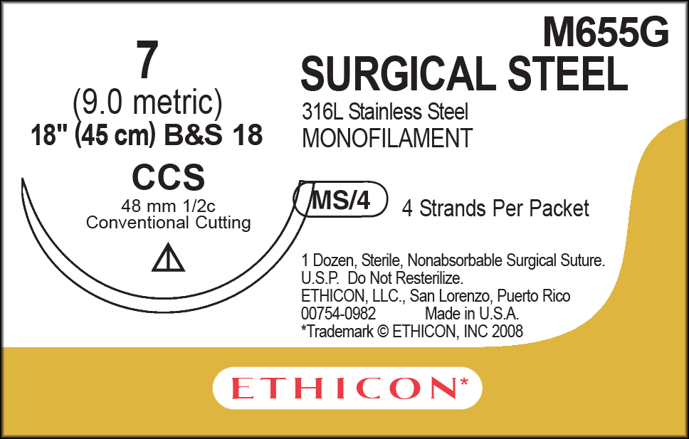 Suture, Conventional Cutting Sternum, Size 7, 4-18", Monofilament B&S18, Needle CCS, _ Circle, 1 dz/bx (Continental US Only)
