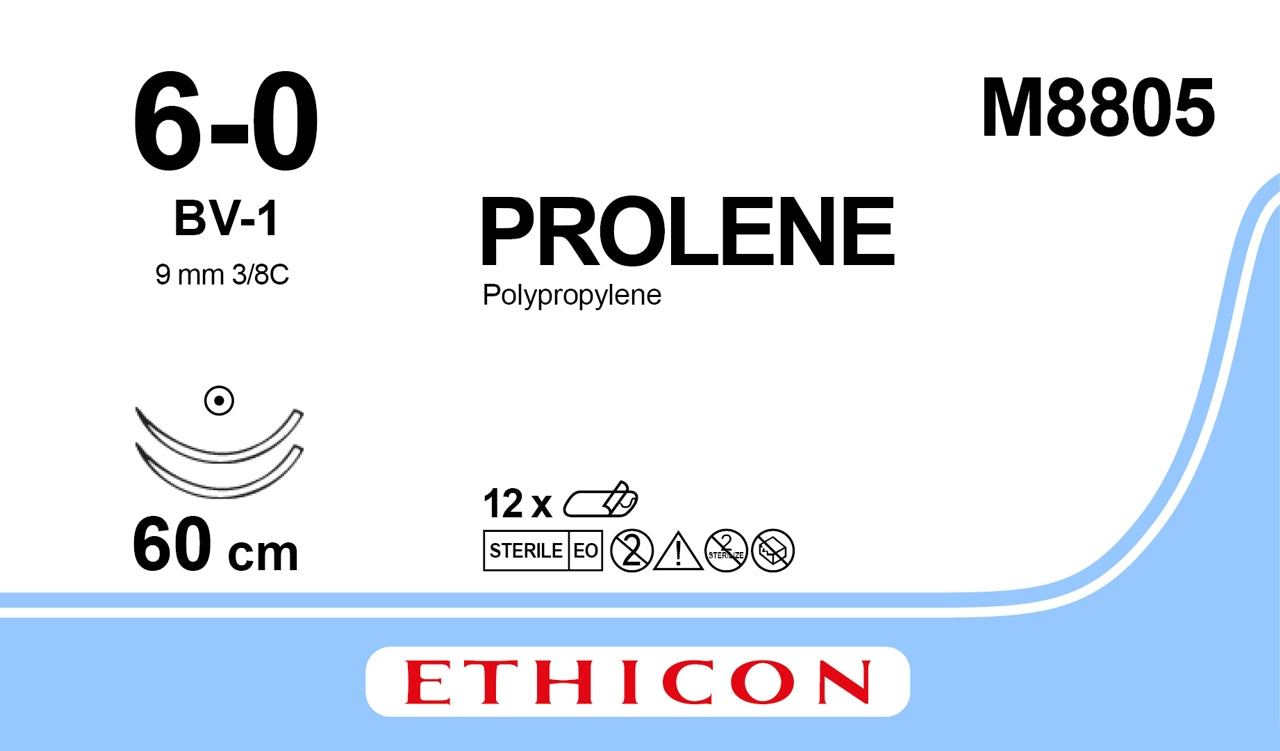 Suture, Taper Point, Size 6-0, 4-24", Blue Monofilament, Needle BV-1 BV-1, 3/8 Circle, 1 dz/bx (Continental US Only)