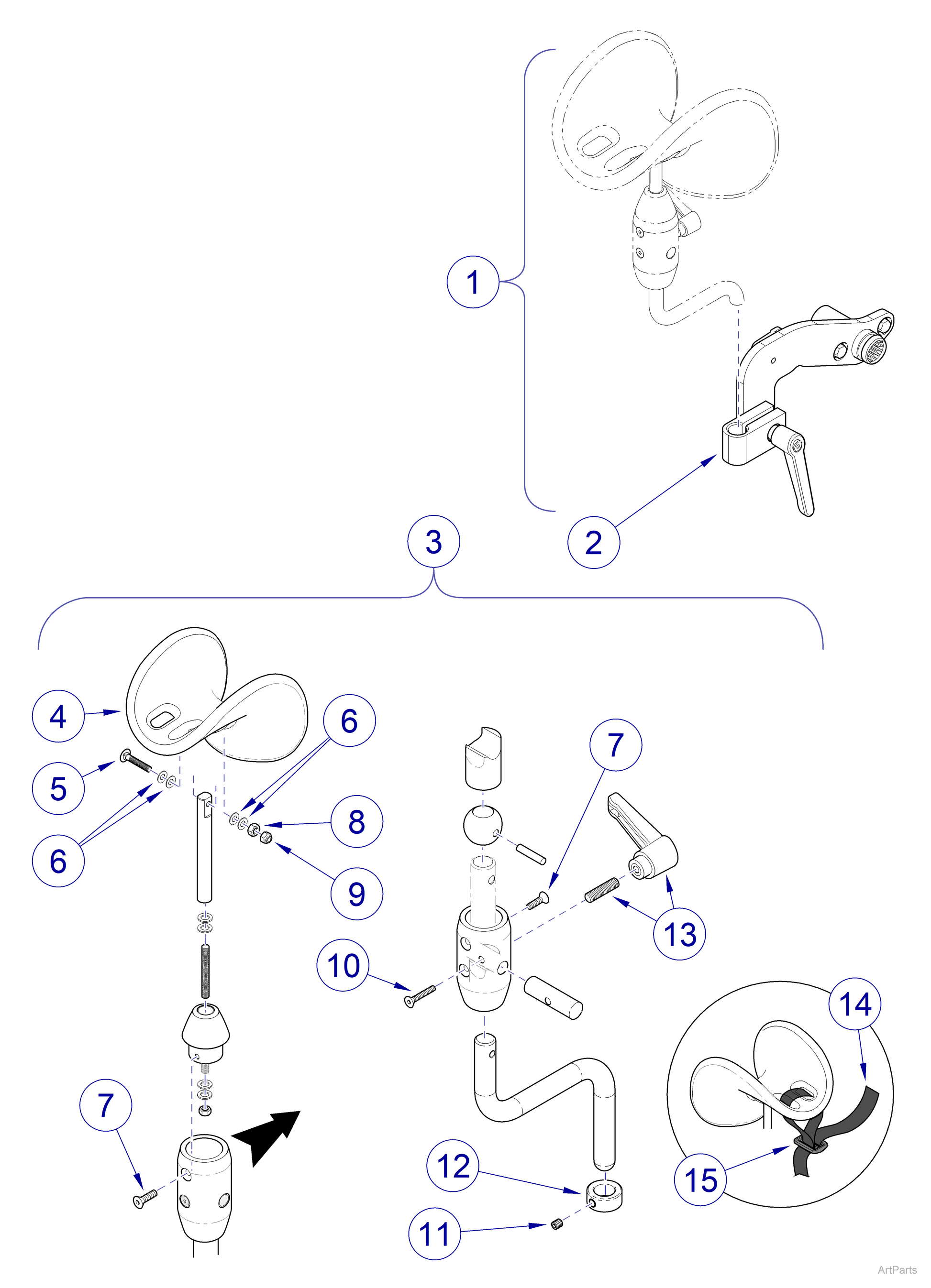 Articulating Knee Crutch Kit, w/ Accessory Receiver, Field Installed (US Only) (DROP SHIP ONLY) (Delivery Info Sheet Required)