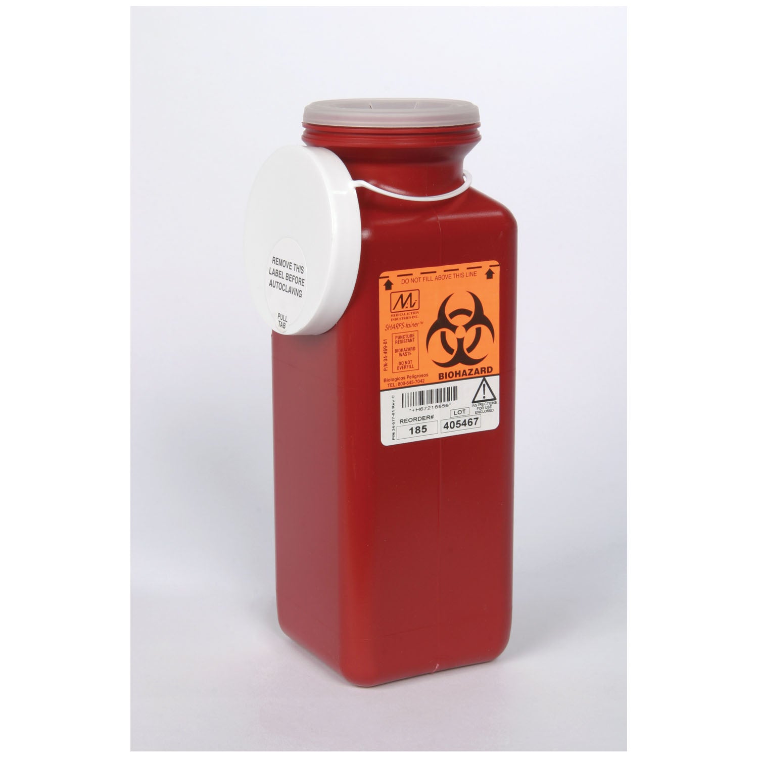 Sharps Container 1.7 Qt, Tamper Resistant Lid, Red, 3_"D x 3_"W x 10"H, 20/cs (24 cs/plt)