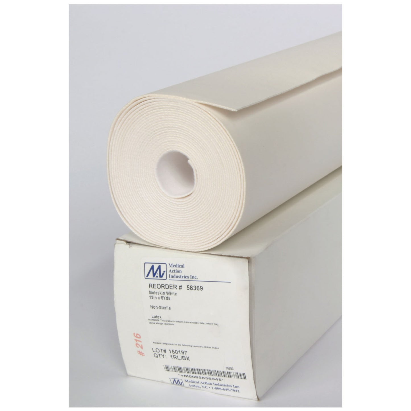 Moleskin, Beige, 12" x 5 yds, Water Repellent, Adhesive Backed, 1/bx