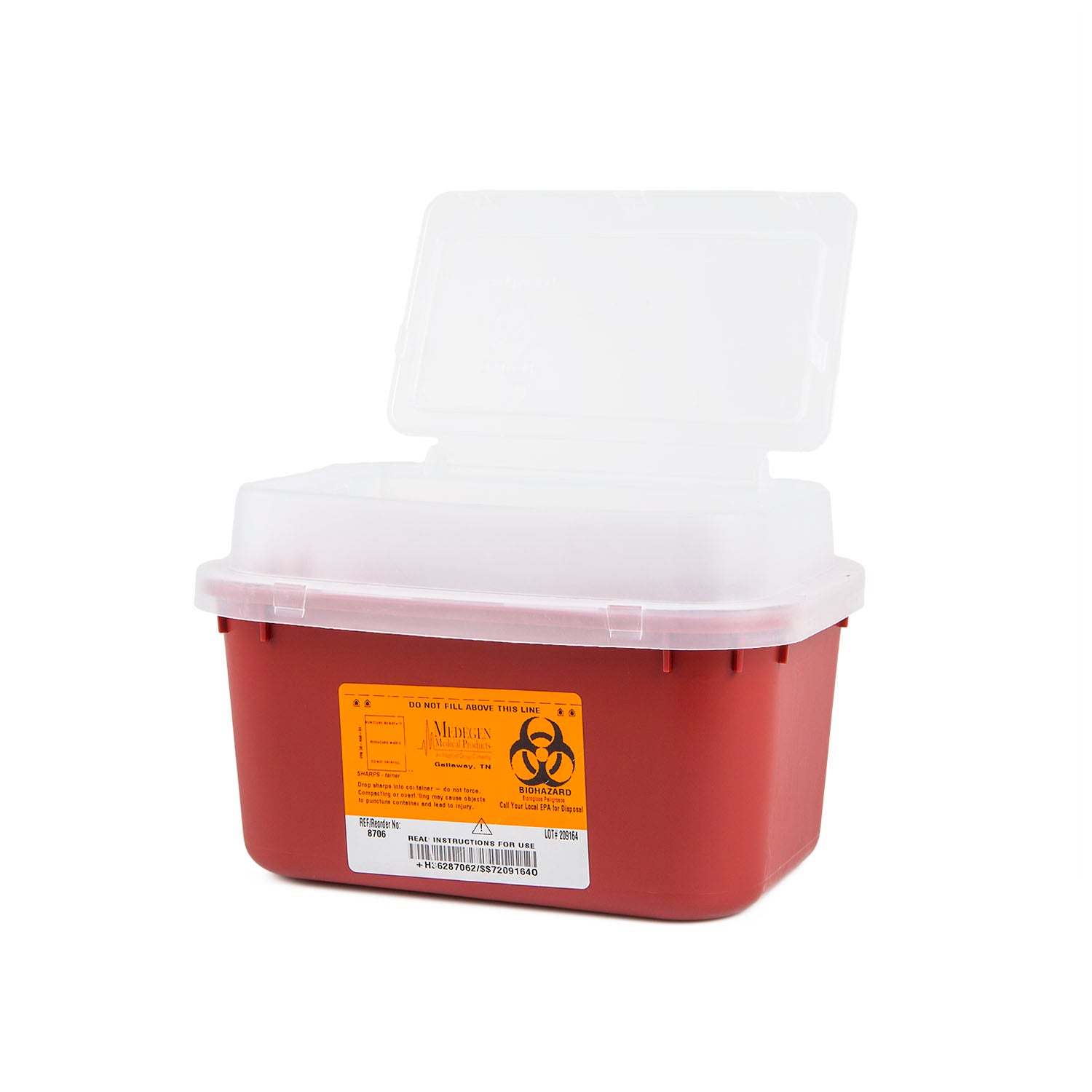 Sharps Container, 1 Gallon Red, Tortuous Path Lid, 10"W x 7"D x 6_"H, 12/cs