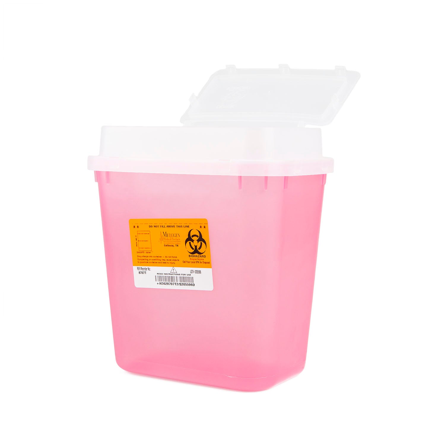 Sharps Container, 2 Gallon Translucent Red, Tortuous Path Lid, 10"W x 7"D x 11_"H,10/cs