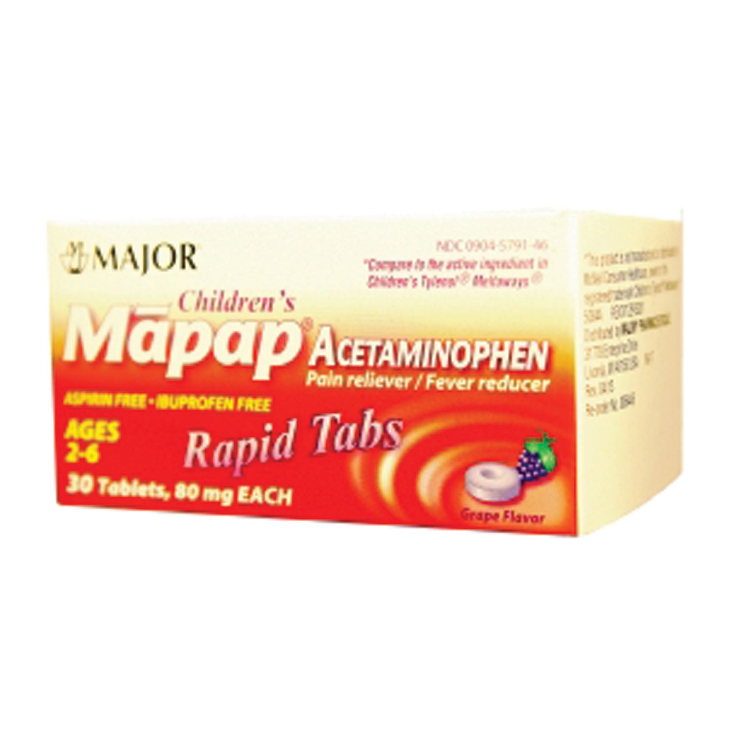 Mapap, 80mg, Rapid Melt Tablets, 30s, Grape, Compare to Tylenol Melt Tabs, NDC# 00904-5791-46 (US Only)