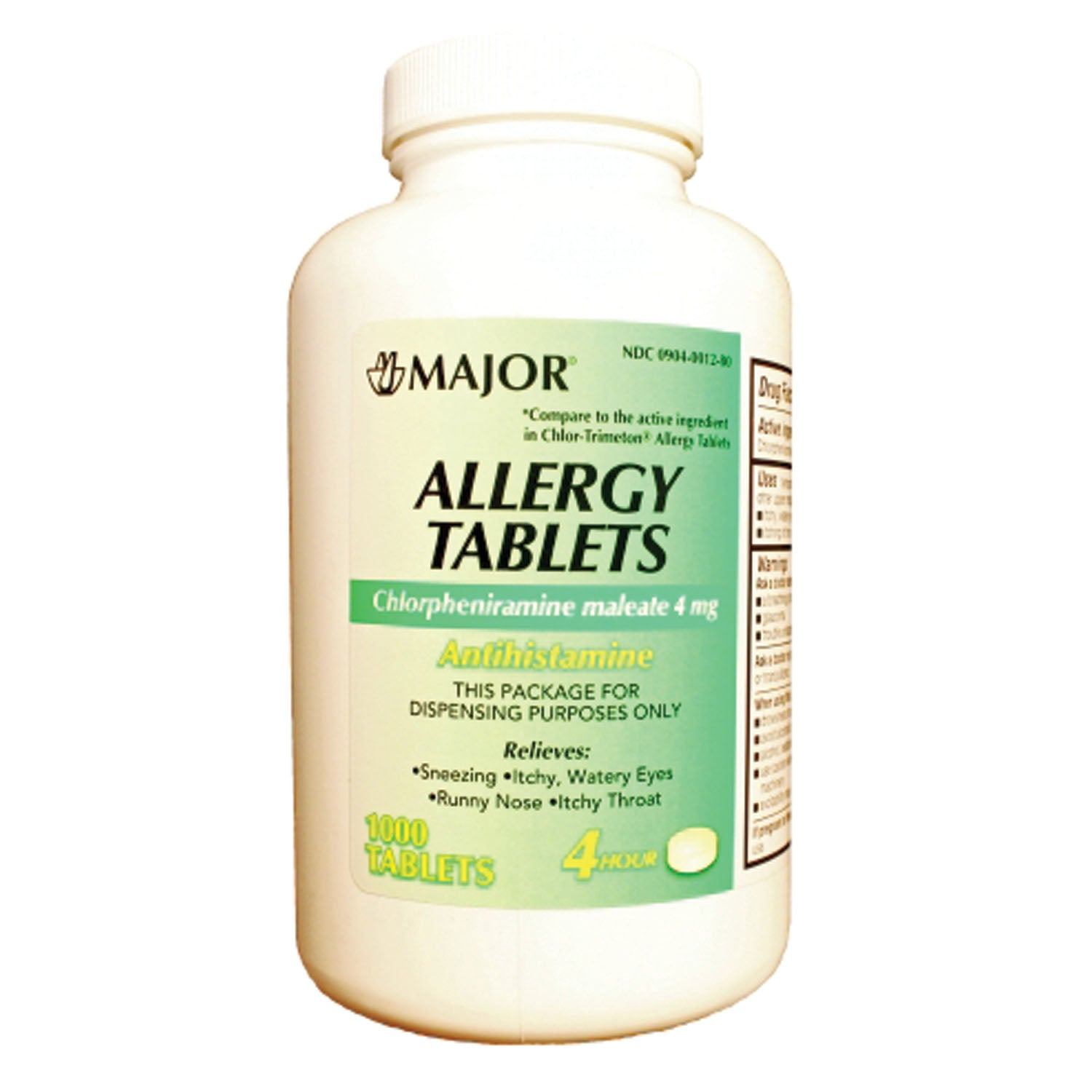 Chlorpheniramine, 4mg, 1000s, Compare to Chlor-trimeton, NDC# 00904-0012-80 (US Only)