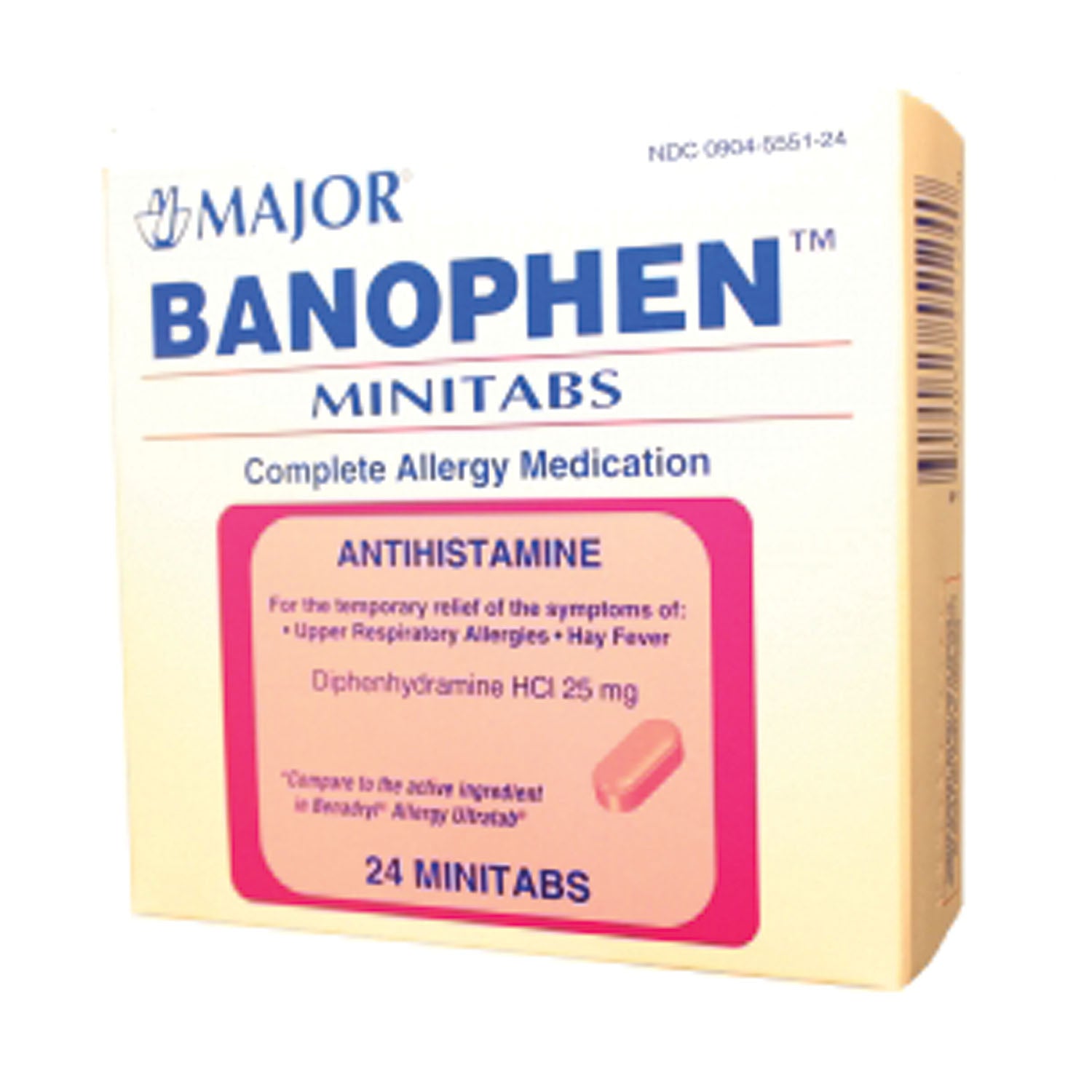 Banophen, Mini-Tabs, 25mg, 24s, Compare to Benadryl Mini-Tabs, 24/cs, NDC# 00904-5551-24 (US Only)