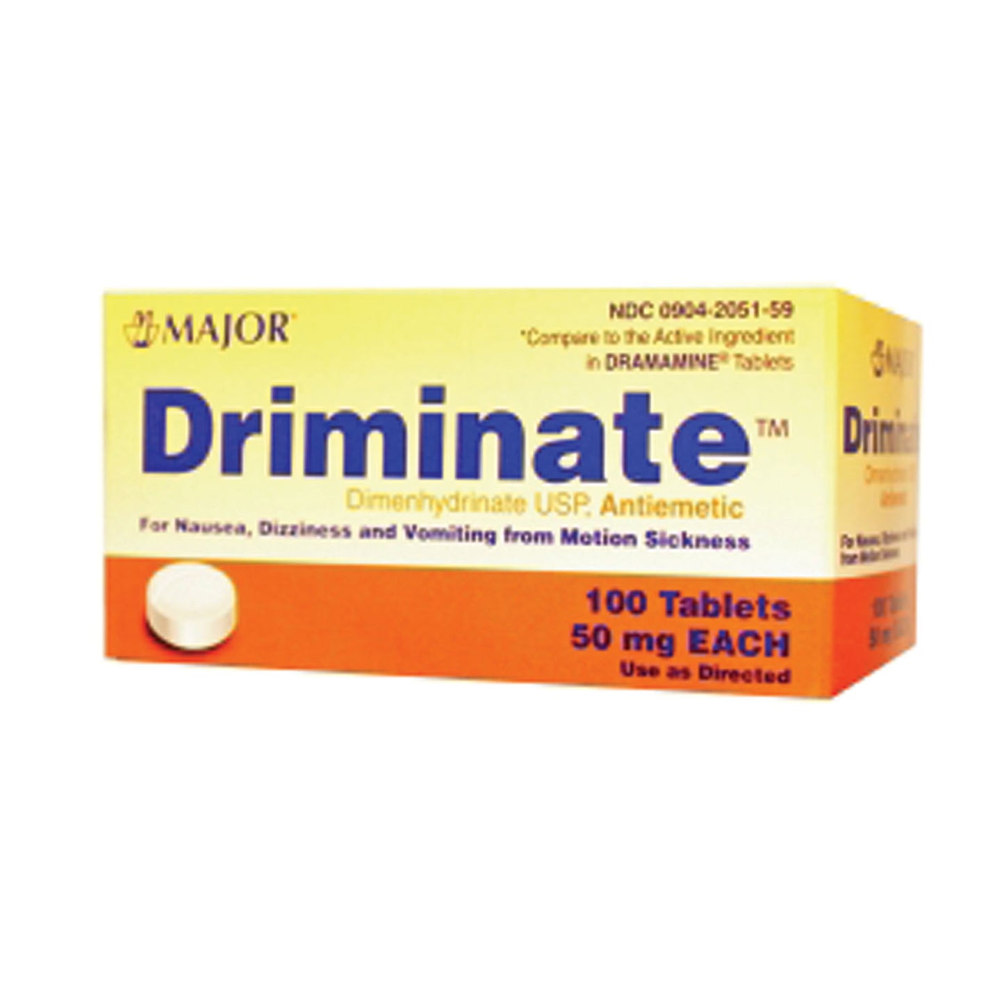 Driminate, 50mg, 100s, Tablets, Compare to Dramamine, NDC# 00904-2051-59 (US Only) 