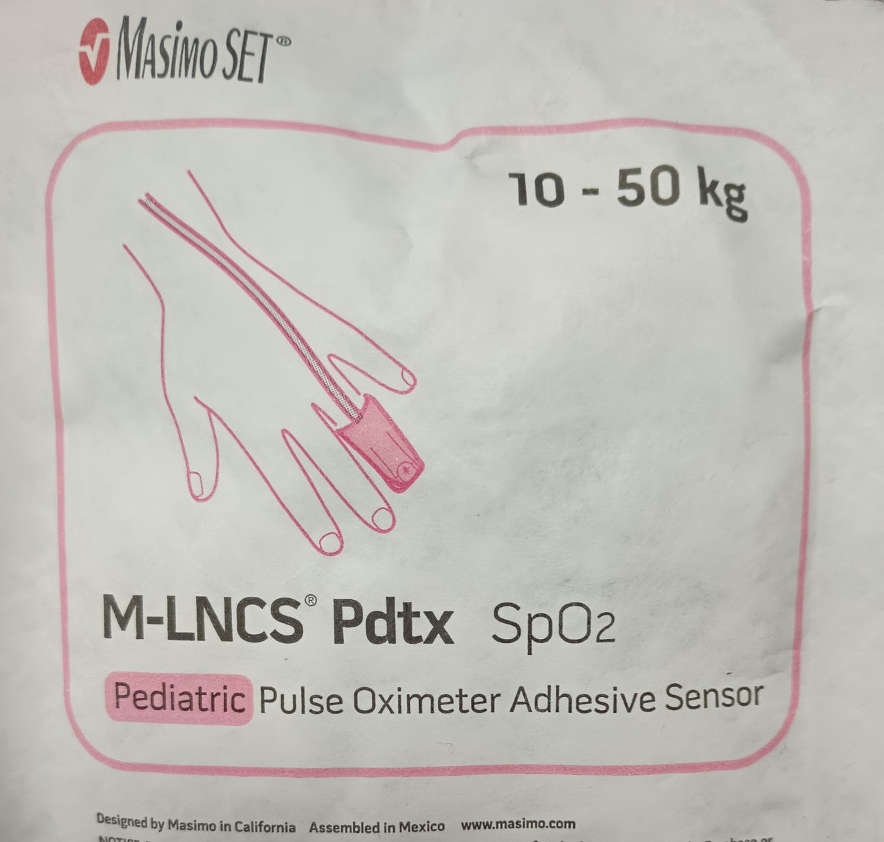 SpO2 Sensor, M-LNCS PDTX, Finger, Adhesive, Pediatric, Single Use Patient, 18" Cable, 20/bx (Rx) (Continental US & Puerto Rico Only)