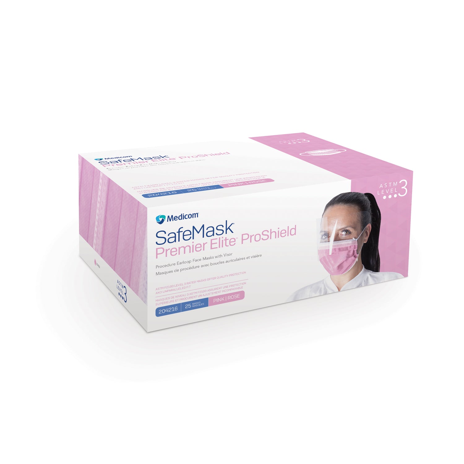 Premier Elite ProShield Earloop Mask with Visor, ASTM Level 3, Pink, 25/bx, 4 bx/cs (Not Available for sale into Canada) 
