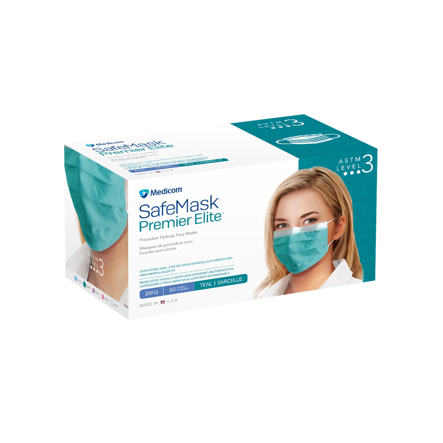 Earloop Mask, ASTM Level 3, Teal, 50/bx, 10 bx/cs (Not Available for sale into Canada) 
