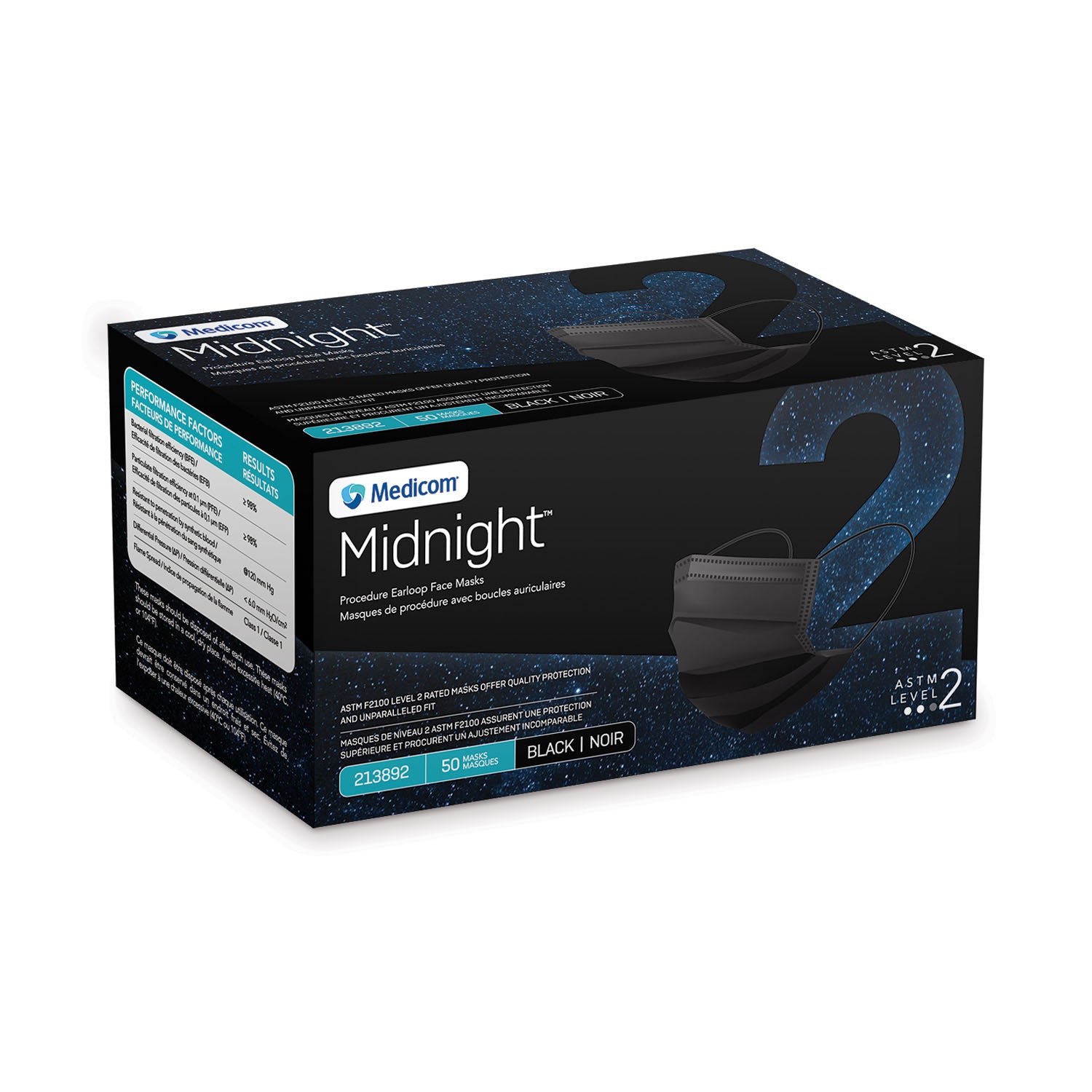 Proceedure Earloop Mask, Midnight, L2, 50/bx, 10bx/cs