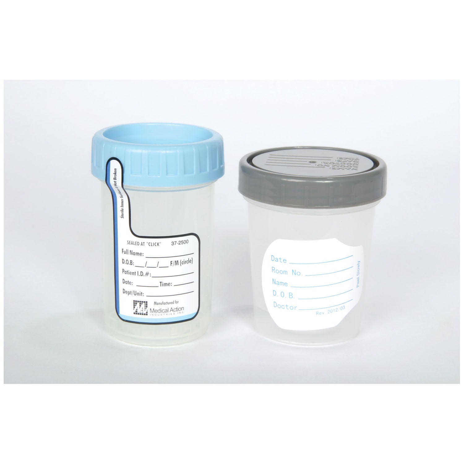 Specimen Container, 4 oz, Label & Gray Lid, Polybag, 100/cs (60 cs/plt)