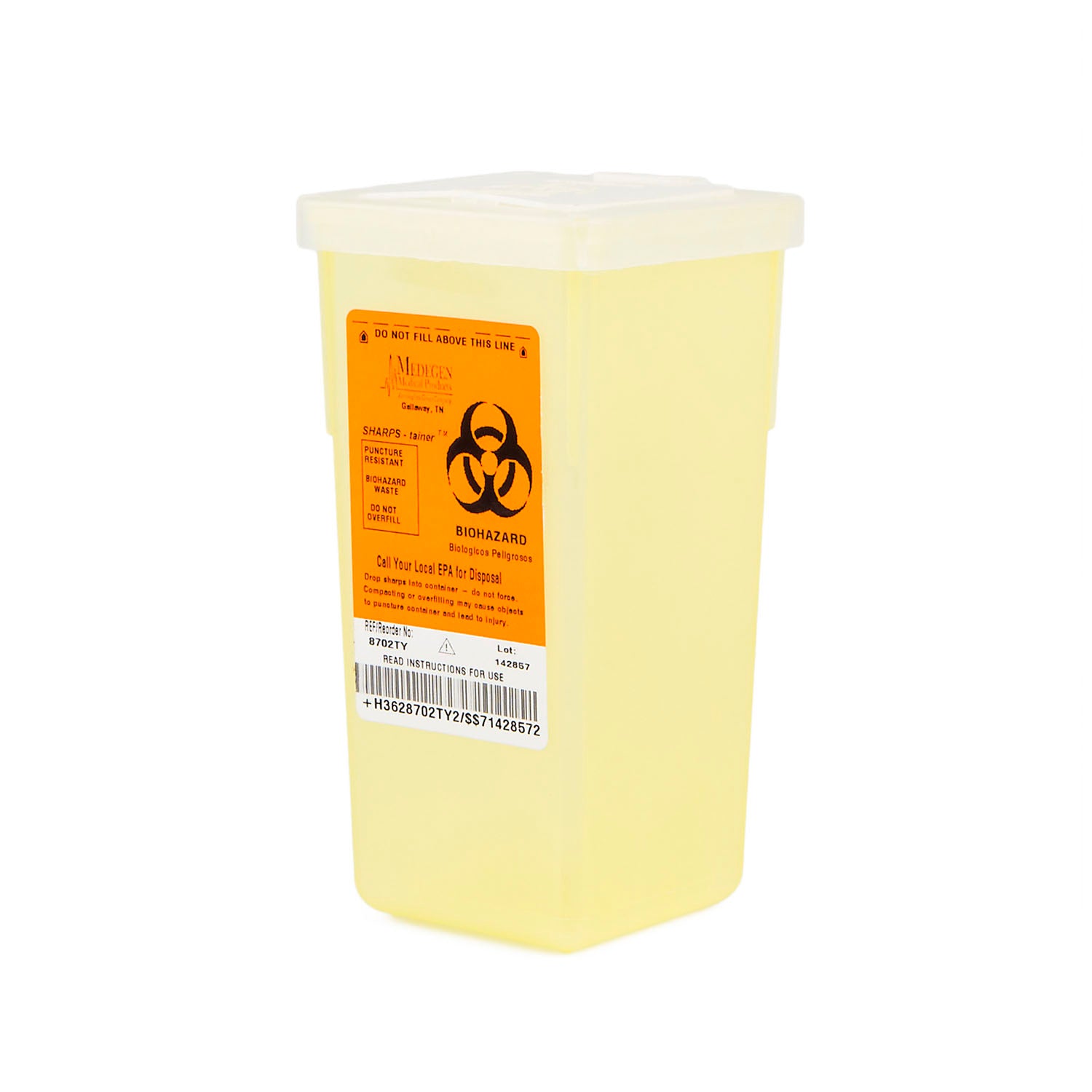 Stackable Sharps Container, Polypropylene, 3_" x 7" x 3_", Biohazard Symbol, Translucent Yellow/ Black, 1 Qt, 72/cs