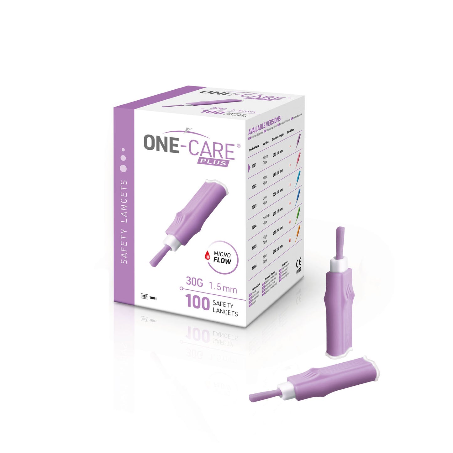 Safety Lancet, 30G x 1.5mm, Micro Flow, Contact Activated, Purple, 100/bx