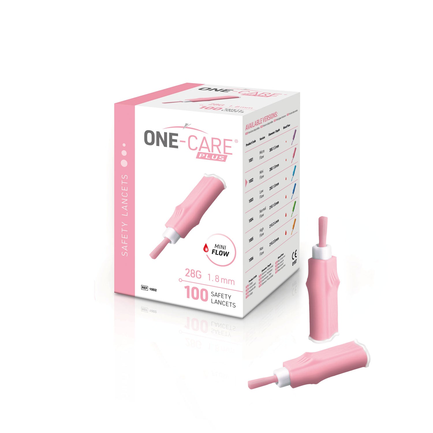 Safety Lancet, 28G x 1.8mm, Mini Flow, Contact Activated, Pink, 100/bx 