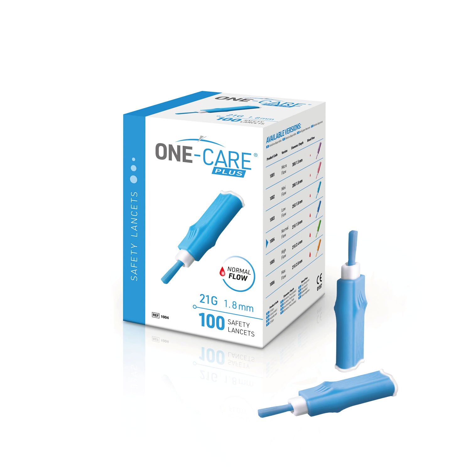 Safety Lancet, 21G x 1.8mm, Normal Flow, Contact Activated, Blue, 100/bx