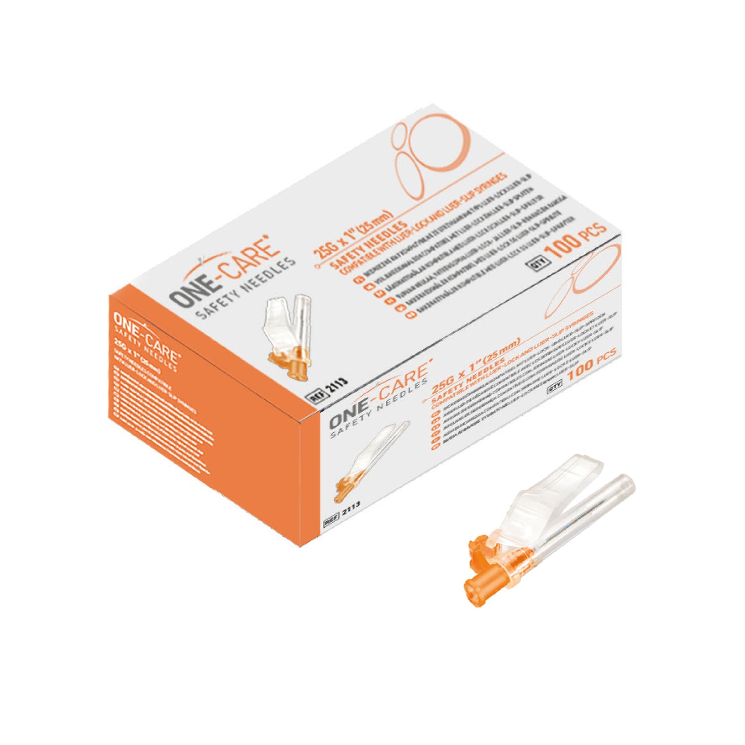 Safety Needles, 25Gx1 (25mm), 100/bx 