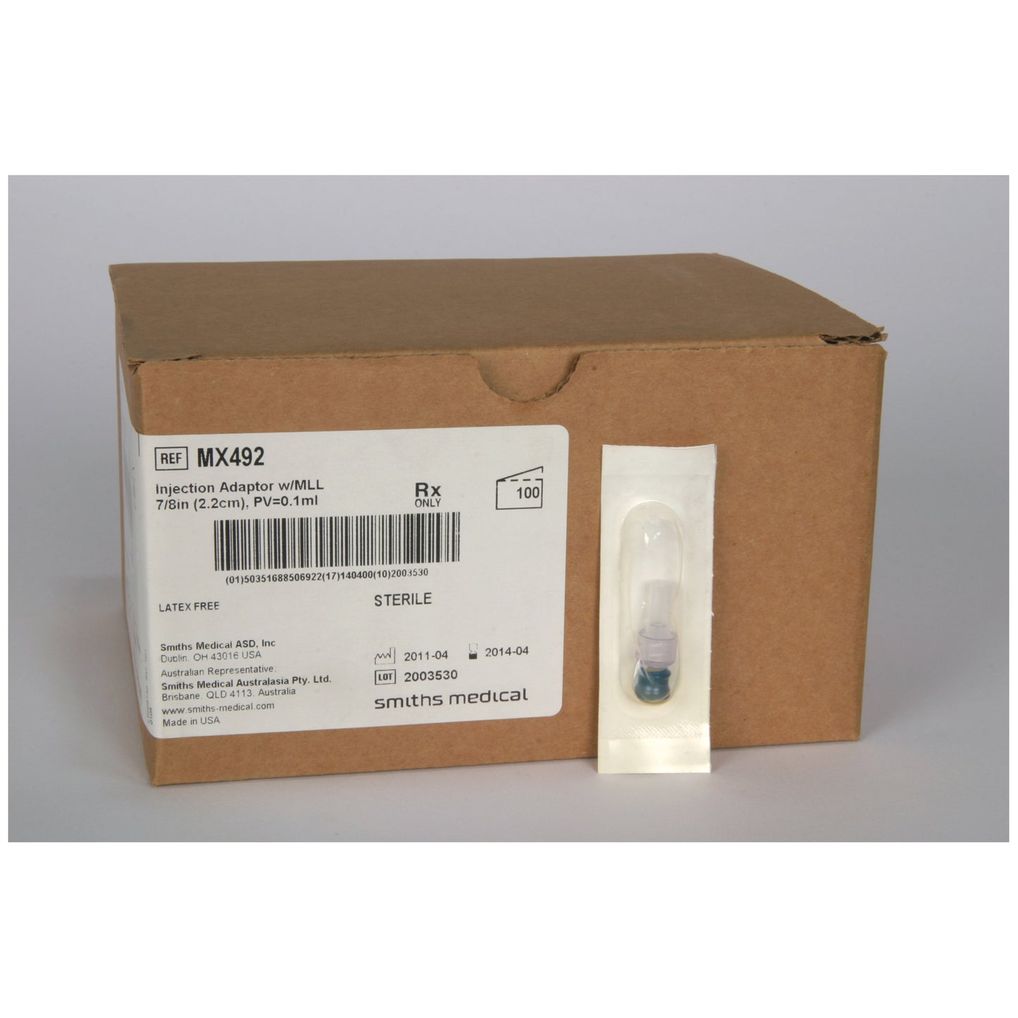 Injection Adapter, Male Luer Lock, 7/8", Sterile, Latex Free (LF), 100/cs (US Only)