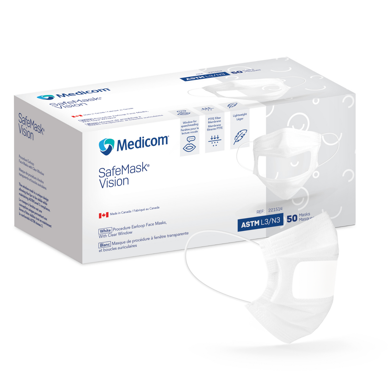 SafeMask Vision Face Mask, ASTM Level 3, White, 50/bx, 10 bx/cs
