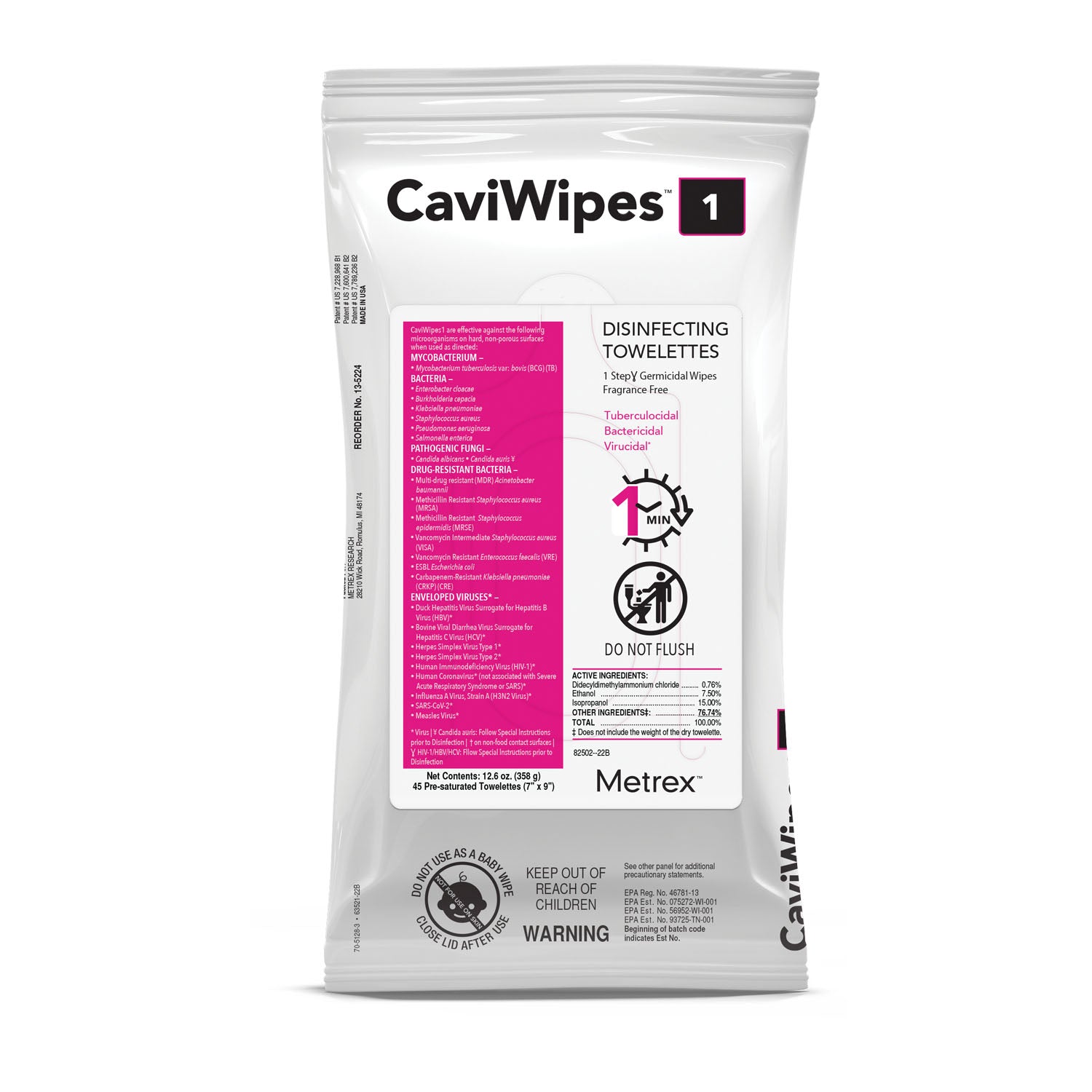 CaviWipes1, Flatpacks, 7" x 9", 45 wipes/pk, 20 pk/cs (70 cs/plt) (091261) (US Only)