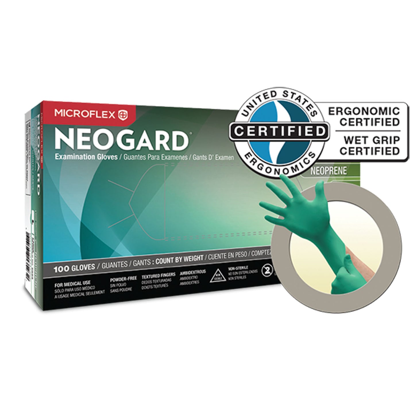 Exam Gloves, Chloroprene, PF, Latex-Free, Textured Fingers, Green, X-Large, 100/bx, 10 bx/cs (60 cs/plt) (US Only) (Item on Manufacturer Backorder  Inventory Limited when Available)