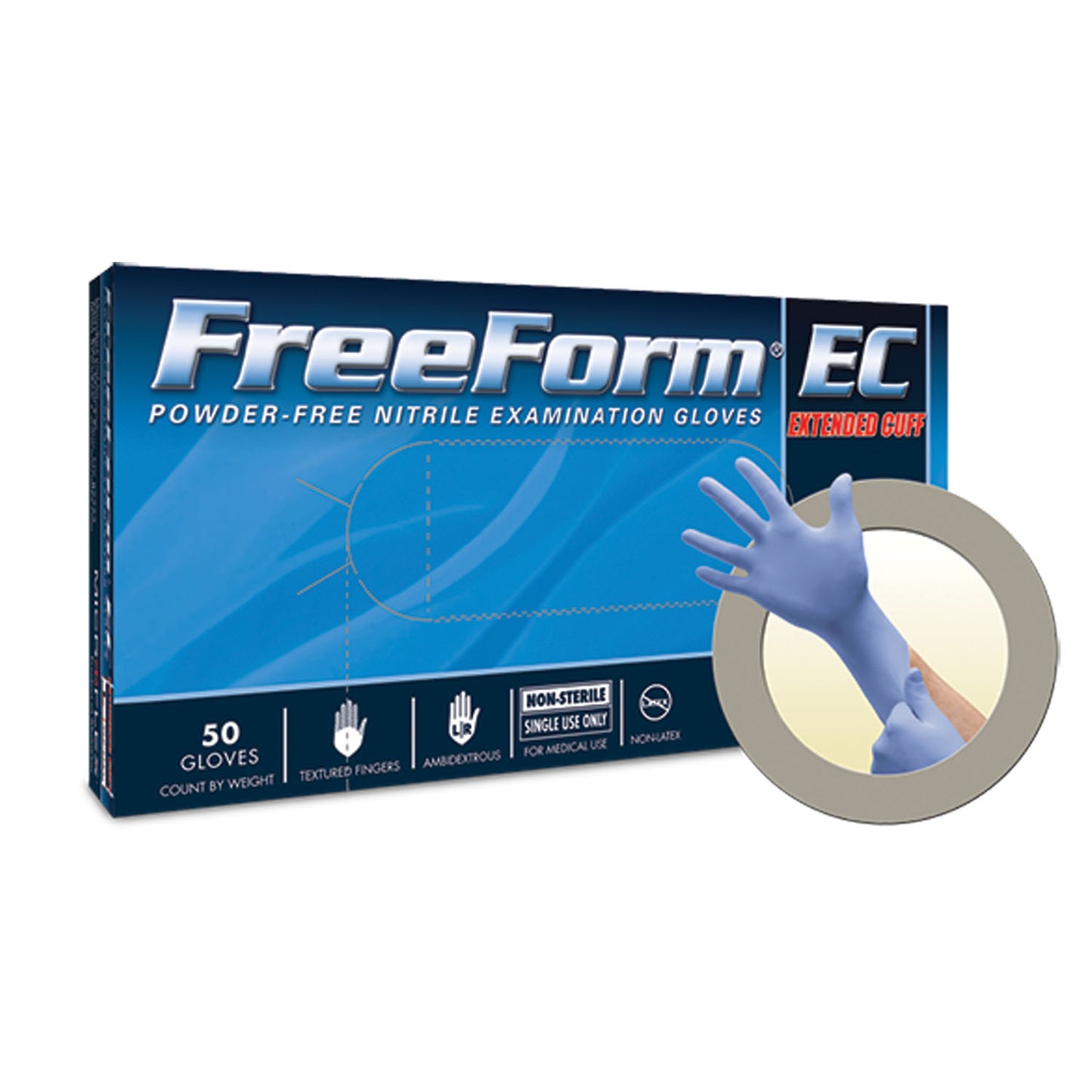 Exam Gloves, Nitrile Extended Cuff, PF, Latex-Free, Textured Fingers, Blue, Medium, 50/bx, 10 bx/cs (US Only)