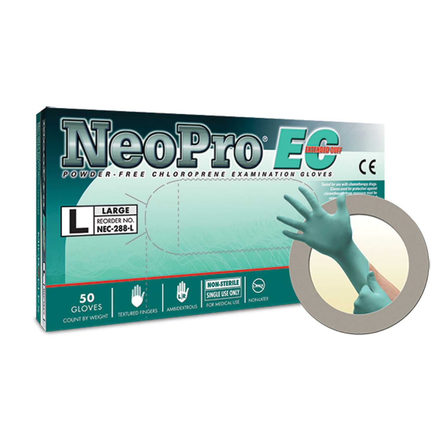 Exam Gloves, PF Chloroprene, Latex-Free, Extended Cuff & Textured Fingers, Green, X-Large, 50/bx; 10 bx/cs  (US Only) (Item on Manufacturer Backorder  Inventory Limited when Available)