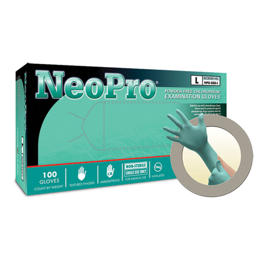 Exam Gloves, PF Chloroprene, Latex-Free, Textured Fingers, Green, Small, 100/bx, 10 bx/cs (60 cs/plt) (US Only) (Item on Manufacturer Backorder  Inventory Limited when Available)