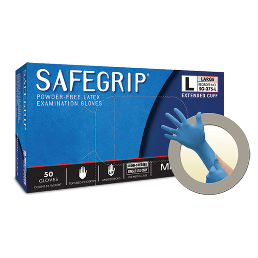 Exam Gloves, PF Latex, Textured, Extended Cuff, Blue, X-Large, 50/bx; 10 bx/cs (US Only)