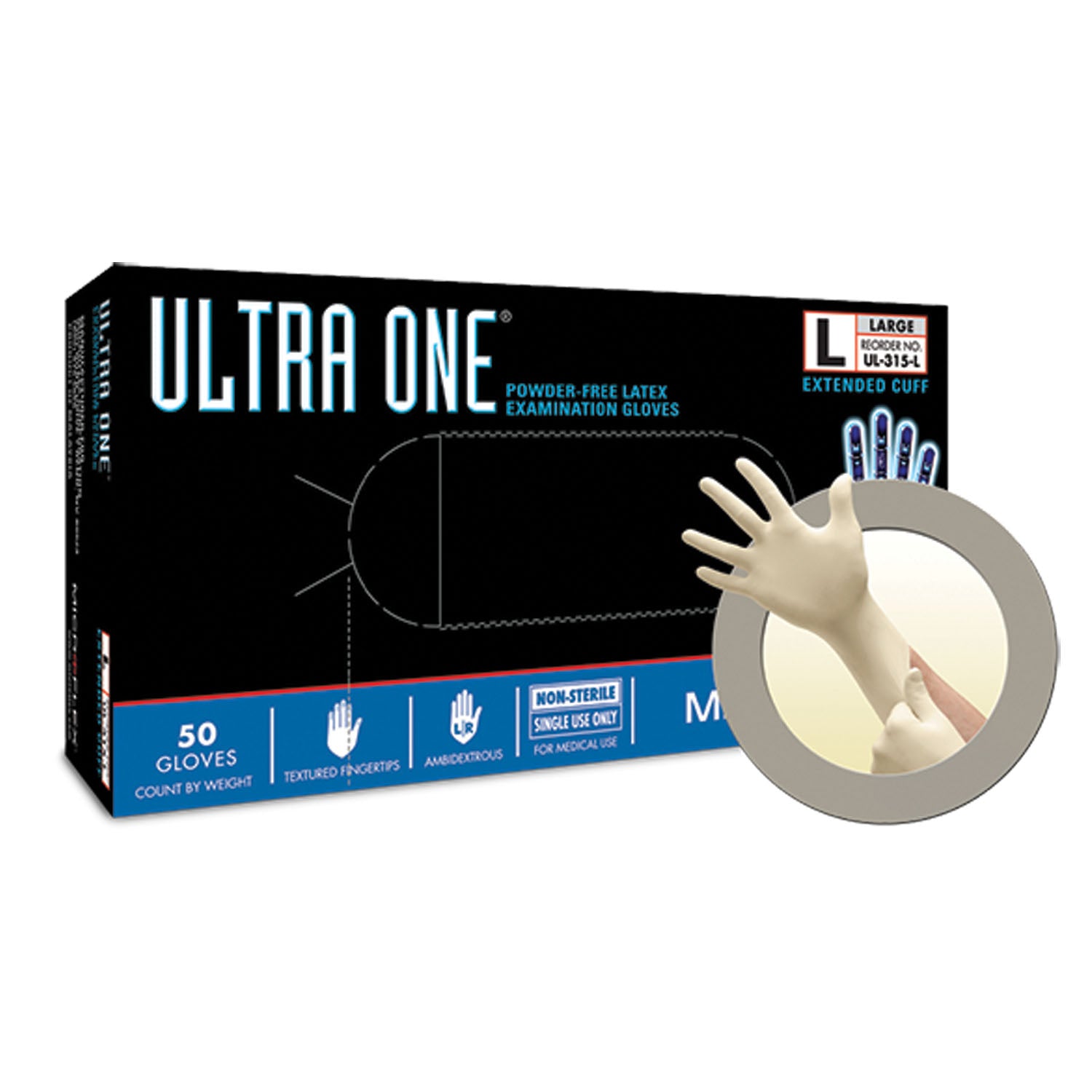 Exam Gloves, PF Latex, Extended Cuff, Textured Fingers, X-Large, 50/bx, 10 bx/cs (US Only)