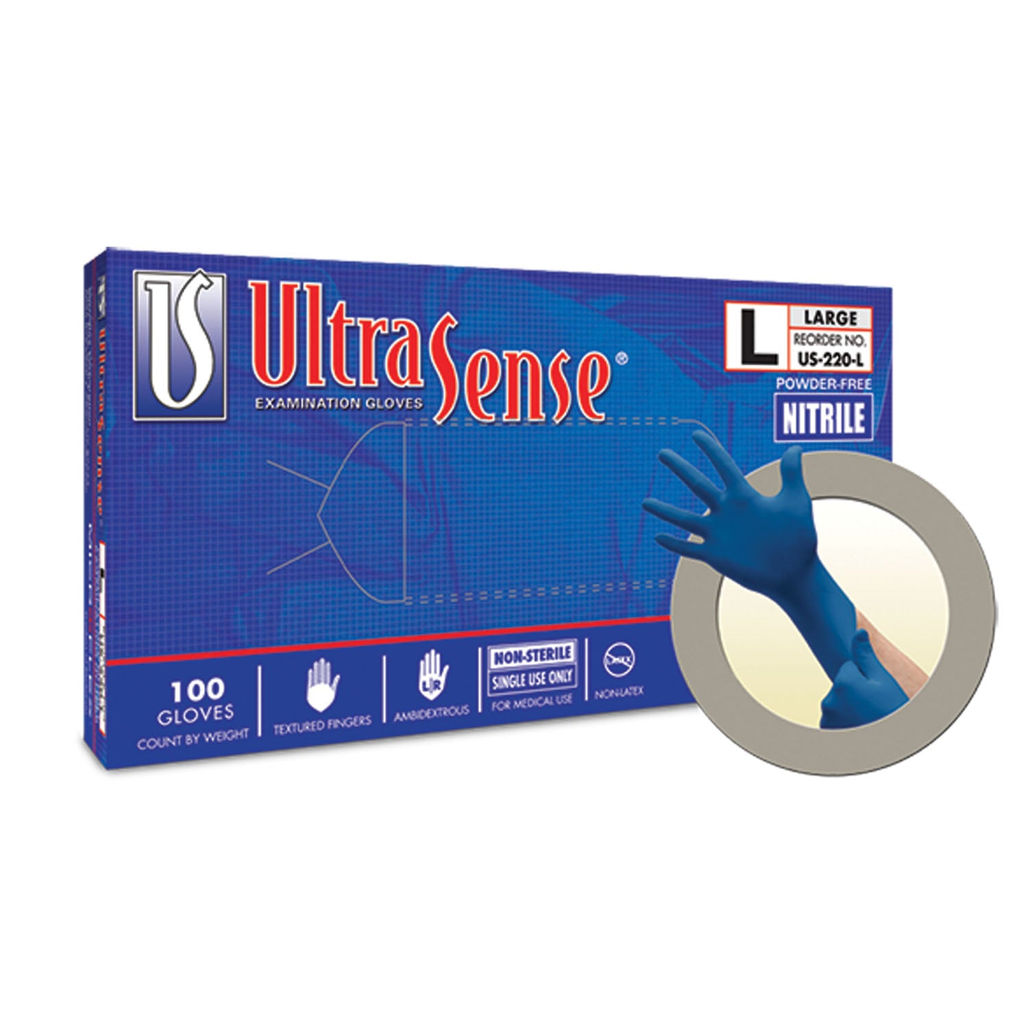 Exam Gloves, PF Nitrile, Textured Fingers, Blue, Medium, 100/bx, 10 bx/cs (96 cs/plt) (US Only)