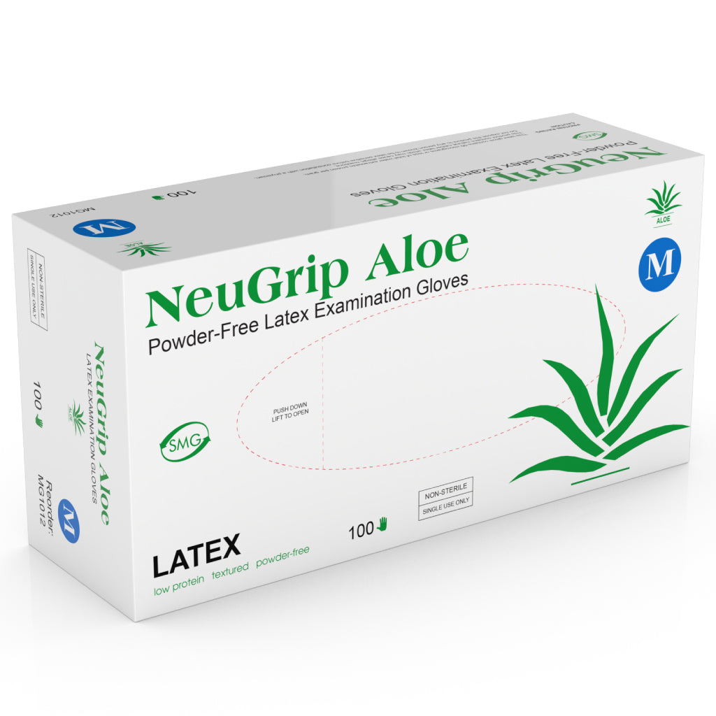 NeuGrip Exam Glove, Aloe, X-Small, Powder-Free, Latex, Non-Sterile, 100/bx, 10 bx/cs