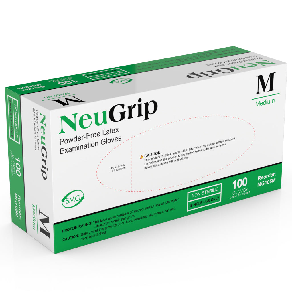 NeuGrip Latex Exam Glove, Medium, 8 Mil Thick, Chlorinated, 100/bx, 10 bx/cs