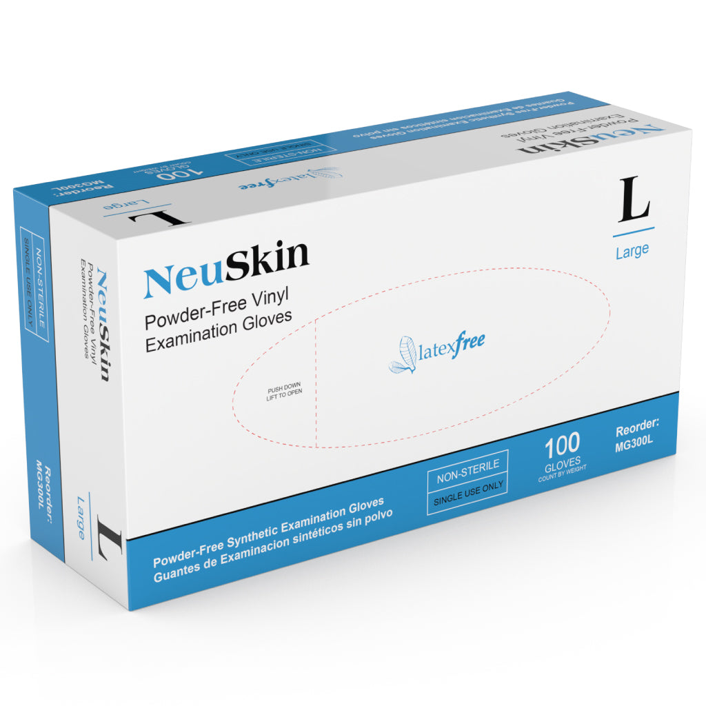 Neuskin Exam Glove, Vinyl, X-Large, Powder-Free, Clear, Smooth, Beaded Cuff, Non-Sterile, 100/bx, 10 bx/cs