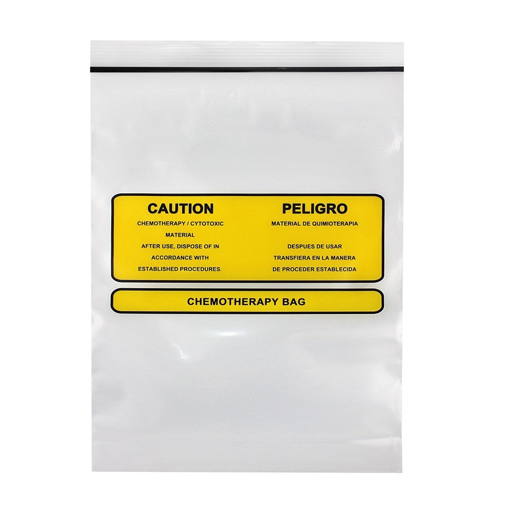 Chemotherapy Transport Bag, LLDPE Film, Flat Pack, Zip Closure, 12 x 15, Clear/Yellow & Black, 100/pk, 5 pk/cs