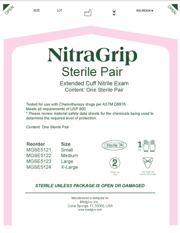 Exam Glove, Nitrile, Medium, 12", Chemo Tested, Sterile, 50 pr/bx, 4 bx/cs