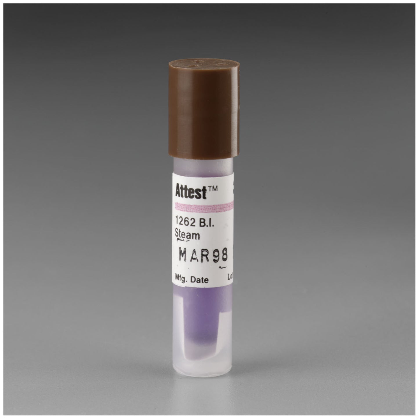 Indicator For Steam 270F/ 132C Vacuum Assisted or 250F/ 121C Gravity Sterilizers, 48 Hour Readout, Brown Cap, 100/bx, 4 bx/cs (Continental US+HI Only)