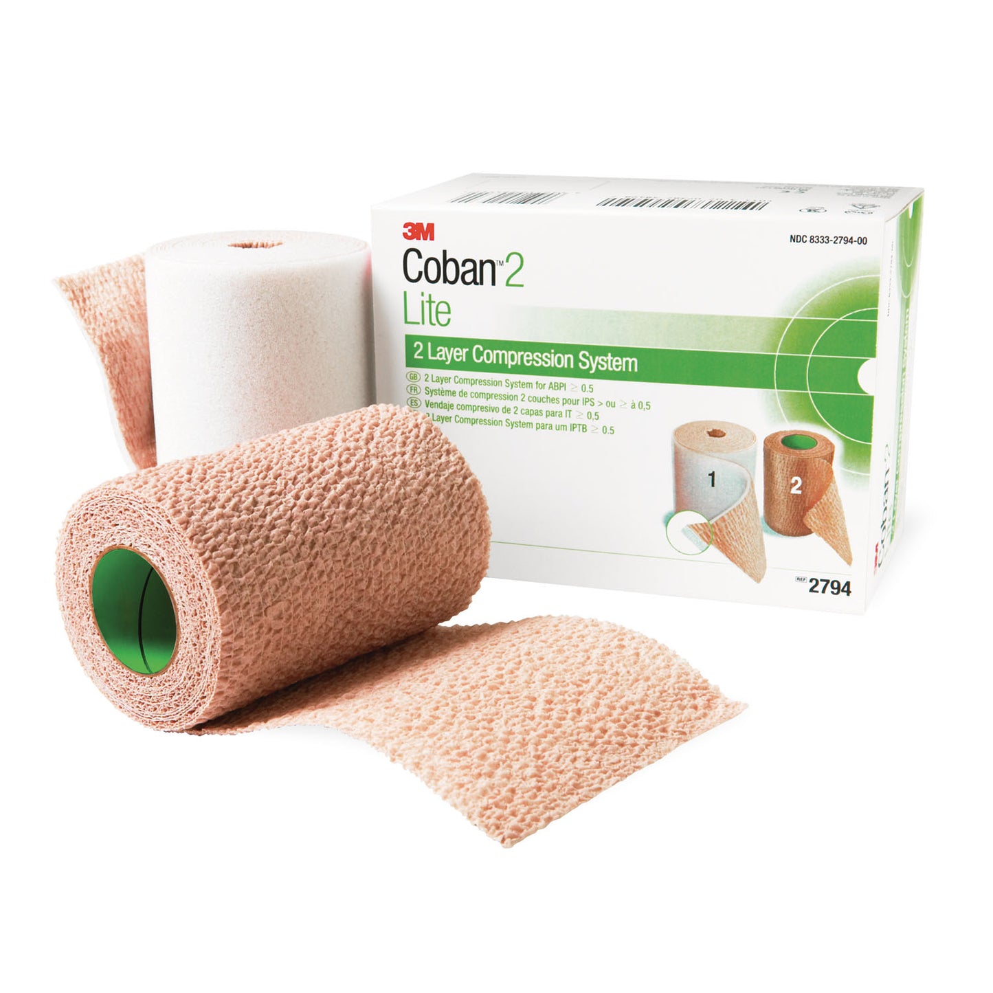 Lite Compression System Includes: Roll 1 Comfort Layer 4" x 2.9 yds, Upstretched, Roll 2 Compression Layer 4" x 5.1 yds, Fully Stretched, Green, 1/bx, 8 bx/cs (Continental US+HI Only) (Item on Manufacturer Backorder - Inventory Limited when Available)