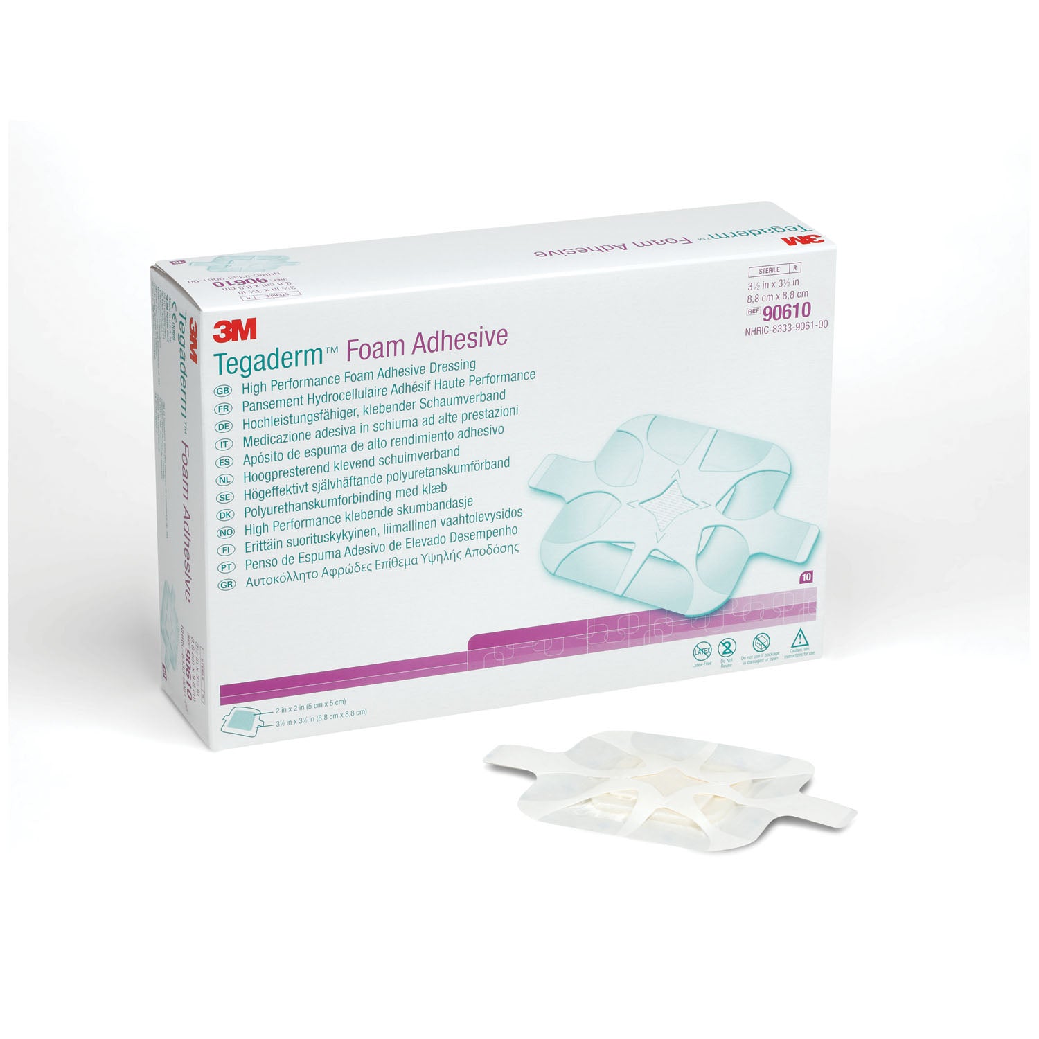 Foam Adhesive Dressing, 3 _" x 3 _", Square, 10/bx, 4 bx/cs (Continental US+HI Only)