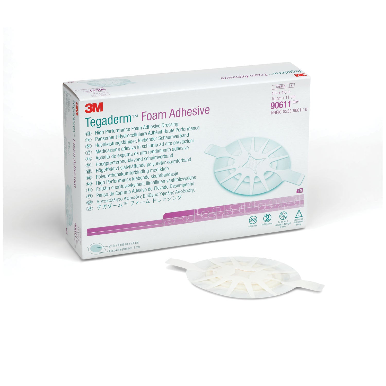Foam Adhesive Dressing, 4" x 4 _", Oval, 10/bx, 4 bx/cs (Continental US+HI Only)
