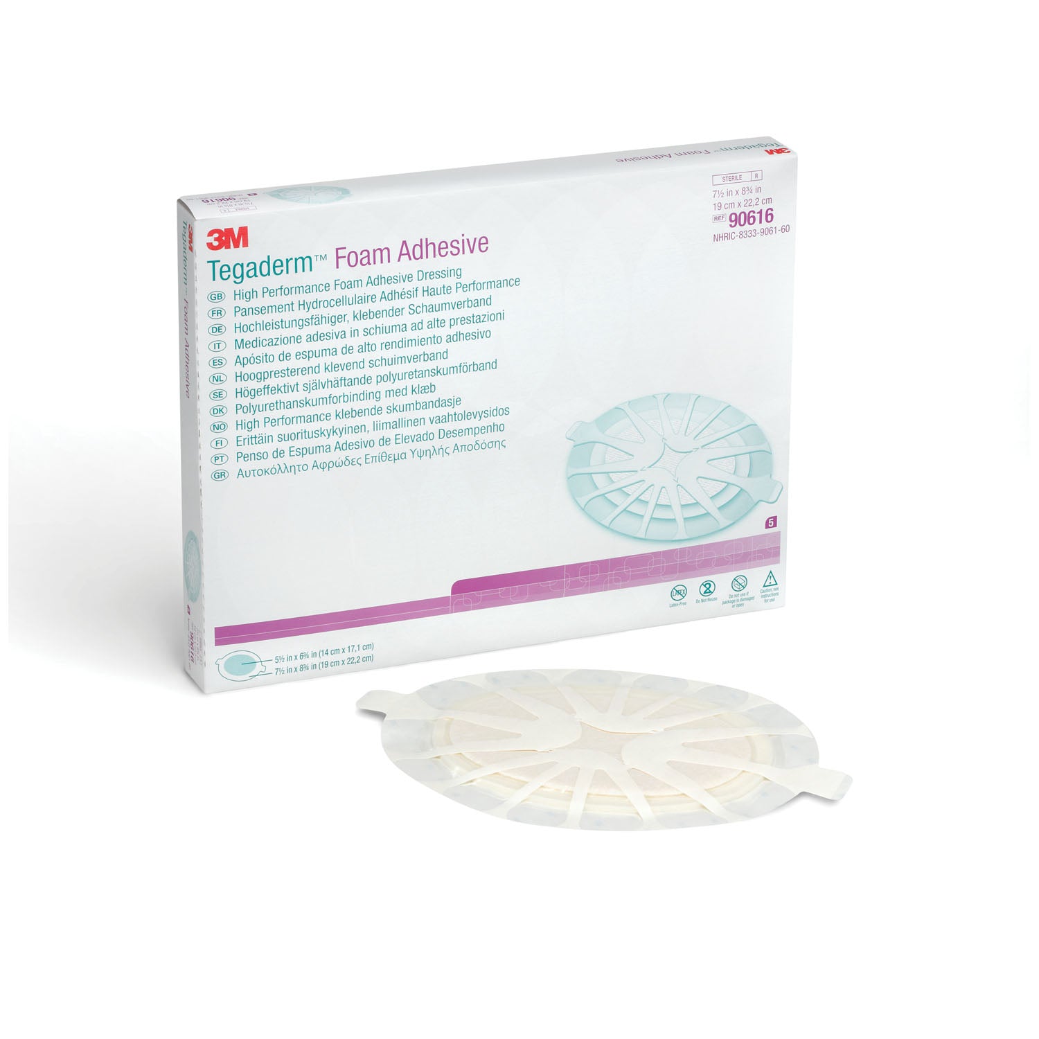 Foam Adhesive Dressing, 7 _" x 8 _", Oval, 5/bx, 3 bx/cs (Continental US+HI Only)